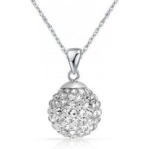 Crystalline Azuria White Disco Ball Pendant Necklace 18" Solid Silver S925